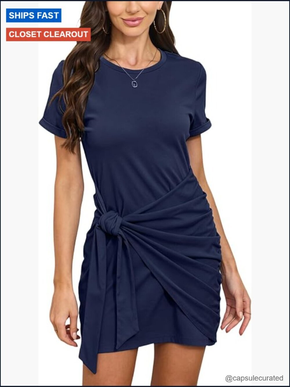 Short Sleeve Tie Wrap Mini Dress Cotton Casual Soft Lightweight Stretchy